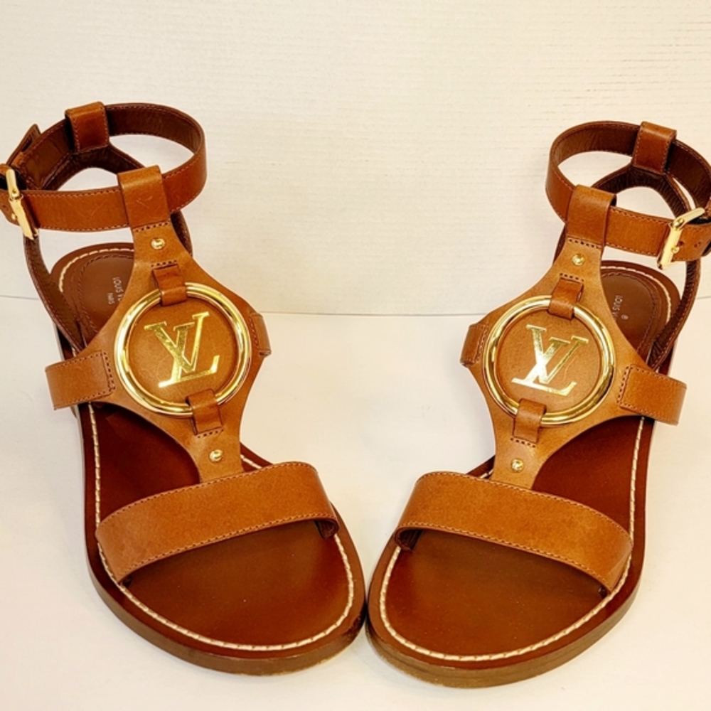 Louis Vuitton Brown and Gold Sandals